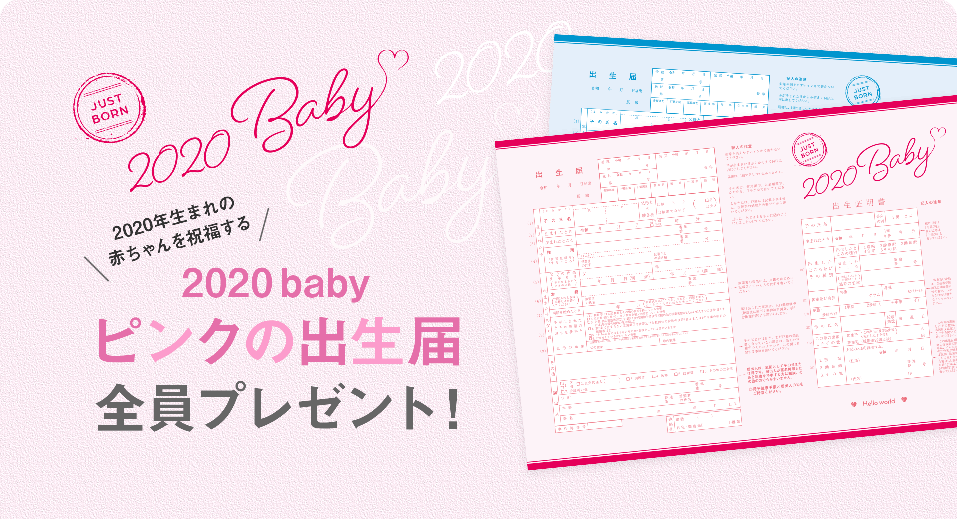 「2020baby ピンクの出生届」全員プレゼント